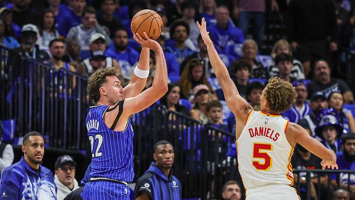 Oct 21, 2026; Orlando, Florida, USA; Orlando Magic forward Franz Wagner (22) shoots a three point basket against Atlanta Hawks guard Dyson Daniels (5) during the first quarter at Kia Center. Mandatory Credit: Mike Watters-Imagn Images Oct 21, 2026; Orlando, Florida, USA; Orlando Magic forward Franz Wagner (22) shoots a three point basket against Atlanta Hawks guard Dyson Daniels (5) during the first quarter at Kia Center. Mandatory Credit: Mike Watters-Imagn Images