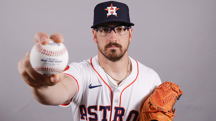 Houston Astros pitcher J.P. France (68) poses for a photo at the Houston Astros media day.