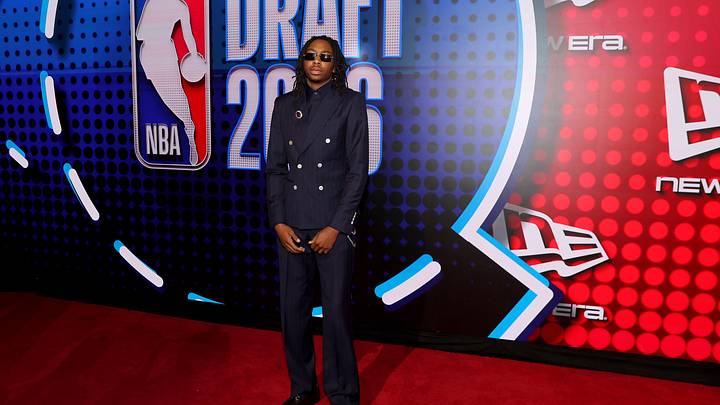 Jun 23, 2026; New York, NY, USA; Draft prospect Isaiah Evans poses for photos on the red carpet before the 2026 NBA draft at Barclays Center. Mandatory Credit: Brad Penner-Imagn Images