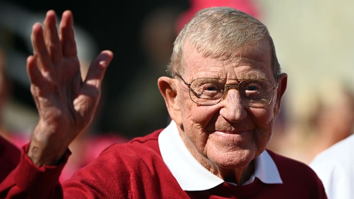 Former North Carolina State Wolfpack head coach Lou Holtz is honored along with his 1973 football team during the first half at Carter-Finley Stadium. Former North Carolina State Wolfpack head coach Lou Holtz is honored along with his 1973 football team during the first half at Carter-Finley Stadium.