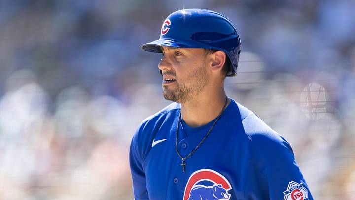 Mar 13, 2026; Phoenix, Arizona, USA; Chicago Cubs outfielder Michael Conforto against the Chicago White Sox during a spring training game at Camelback Ranch-Glendale. Mandatory Credit: Mark J. Rebilas-Imagn Images
