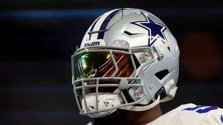 Jan 14, 2024; Arlington, Texas, USA; Dallas Cowboys defensive end DeMarcus Lawrence (90) practices before the 2024 NFC wild card game against the Green Bay Packers at AT&T Stadium. Mandatory Credit: Tim Heitman-Imagn Images