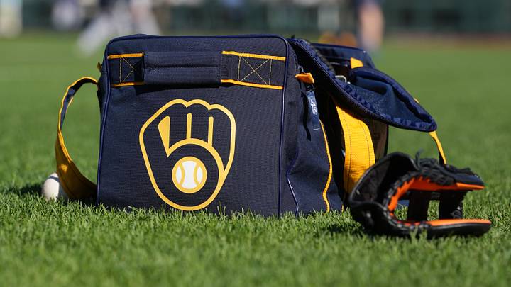 Jul 27, 2026; San Francisco, California, USA; An equipment bag with the Milwaukee Brewers logo sits on the field before the game against the San Francisco Giants at Oracle Park. Mandatory Credit: Darren Yamashita-Imagn Images Jul 27, 2026; San Francisco, California, USA; An equipment bag with the Milwaukee Brewers logo sits on the field before the game against the San Francisco Giants at Oracle Park. Mandatory Credit: Darren Yamashita-Imagn Images