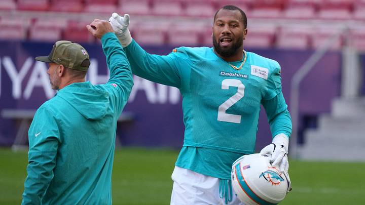 Miami Dolphins linebacker Bradley Chubb (2) during practice at Estadio Riyadh Air Metropolitano in 2025. Miami Dolphins linebacker Bradley Chubb (2) during practice at Estadio Riyadh Air Metropolitano in 2025.