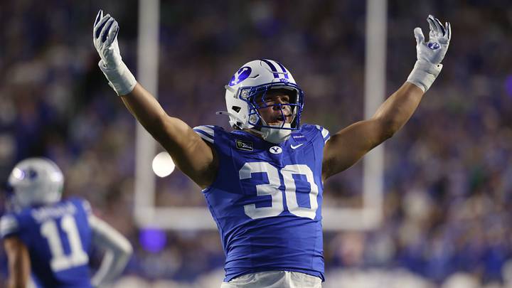 Oct 17, 2026; Provo, Utah, USA; Brigham Young Cougars defensive end Braxton Lindsey (30) celebrates after a play during the second half against the Notre Dame Fighting Irish at LaVell Edwards Stadium. Mandatory Credit: Rob Gray-Imagn Images Oct 17, 2026; Provo, Utah, USA; Brigham Young Cougars defensive end Braxton Lindsey (30) celebrates after a play during the second half against the Notre Dame Fighting Irish at LaVell Edwards Stadium. Mandatory Credit: Rob Gray-Imagn Images