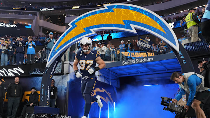 Los Angeles Chargers linebacker Joey Bosa enters the field before the game against the Baltimore Ravens at SoFi Stadium.