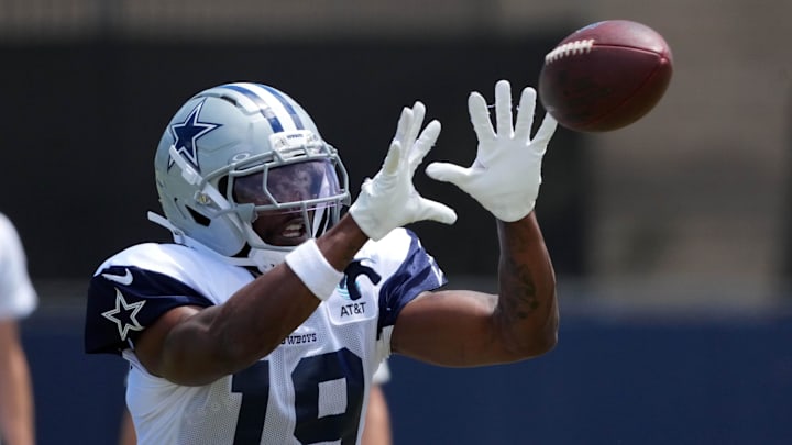 Dallas Cowboys wide receiver Ryan Flournoy catches the ball at training camp at the River Ridge Fields.