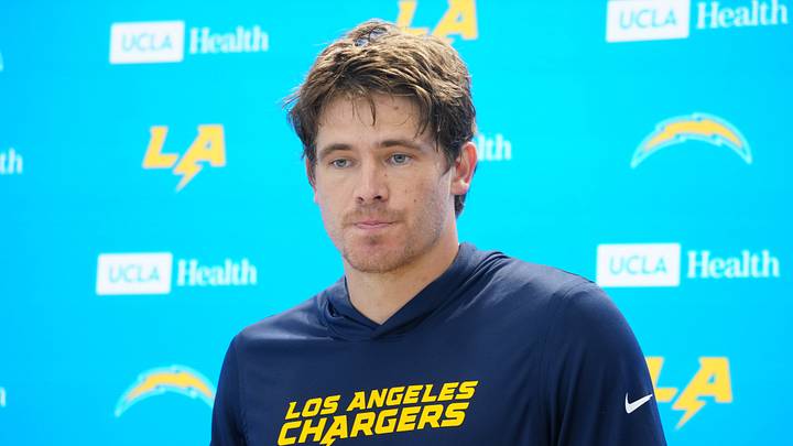 Los Angeles Chargers quarterback Justin Herbert at a press conference during minicamp. Los Angeles Chargers quarterback Justin Herbert at a press conference during minicamp.