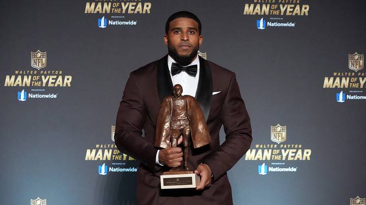 Feb 5, 2026; San Francisco, CA, USA; Washington Commanders linebacker Bobby Wagner poses with the Walter Payton Man of the Year award at the NFL Honors show at Palace of Fine Arts. Mandatory Credit: Kirby Lee-Imagn Images