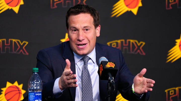 Suns owner Mat Ishbia speaks with the press during a news conference at Footprint Center in Phoenix on May 1, 2024. Suns owner Mat Ishbia speaks with the press during a news conference at Footprint Center in Phoenix on May 1, 2024.