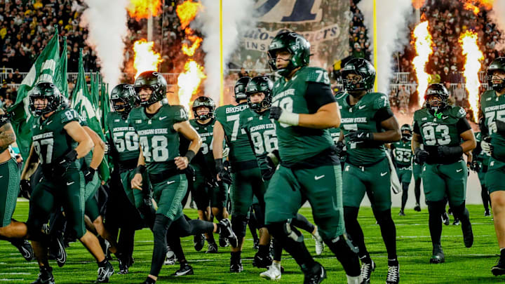 Michigan State takes the field before the game against Michigan on Saturday, Oct. 25, 2025, at Spartan Stadium in East Lansing.