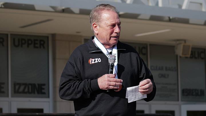 Tom Izzo, MSU's basketball coach, gets the crowd of over 9,000 people going at the Izzo Run/Walk/Roll, 5K event Sunday, April 26, 2026. Tom Izzo, MSU's basketball coach, gets the crowd of over 9,000 people going at the Izzo Run/Walk/Roll, 5K event Sunday, April 26, 2026.