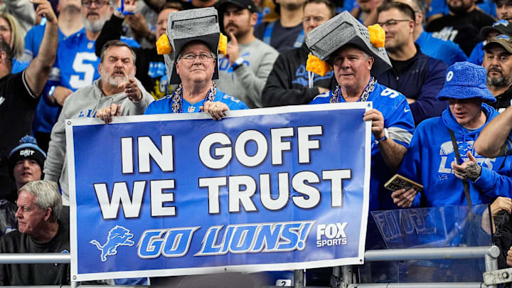 Detroit Lions fans celebrates after running back David Montgomery (5) scores a touchdown against Green Bay Packers during the first half at Ford Field in Detroit on Thursday, Dec. 5, 2024. Detroit Lions fans celebrates after running back David Montgomery (5) scores a touchdown against Green Bay Packers during the first half at Ford Field in Detroit on Thursday, Dec. 5, 2024.