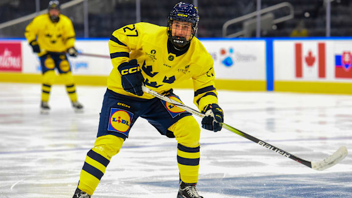 Buffalo Sabres prospect Melvin Novotny while playing for Sweden