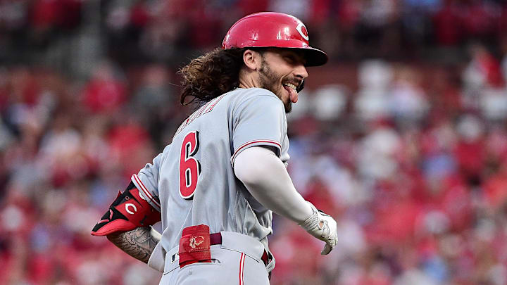 Cincinnati Reds second baseman Jonathan India (6) reacts after hitting a home run.