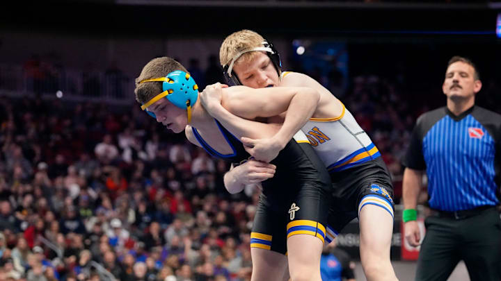 Liam Adlfinger of Wilton and Hayden Schwab of Don Bosco are two of the top Class 1A wrestlers returning this year.