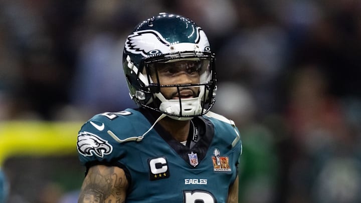 Philadelphia Eagles cornerback Darius Slay Jr. against the Kansas City Chiefs during Super Bowl LIX. Philadelphia Eagles cornerback Darius Slay Jr. against the Kansas City Chiefs during Super Bowl LIX.