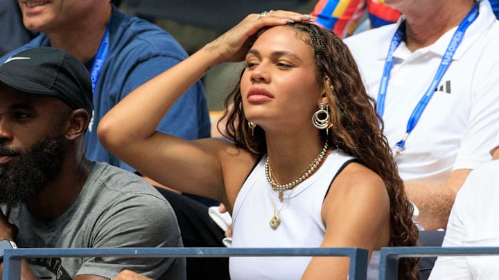 August 24, 2025; Trinity Rodman attends Day 1 of the 2025 US Open to watch the match between Ben Shelton and Ignacio Buse at the USTA Billie Jean King National Tennis Center.