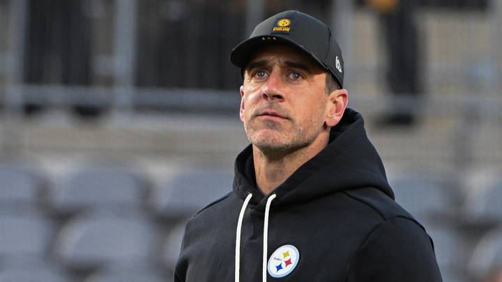 Oct 26, 2025; Pittsburgh, Pennsylvania, USA; Pittsburgh Steelers quarterback Aaron Rodgers (8) warms up for a game against the Green Bay Packers at Acrisure Stadium. Mandatory Credit: Barry Reeger-Imagn Images