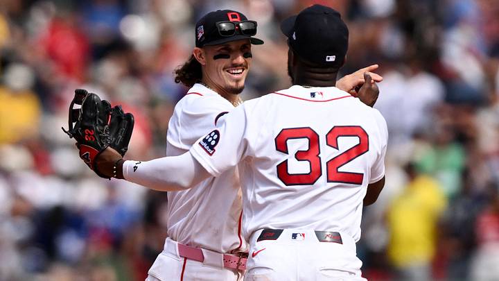 Jul 26, 2026; Boston, Massachusetts, USA; Boston Red Sox left fielder Jarren Duran (16) high-fives shortstop Andruw Monasterio (32) after a game against the Toronto Blue Jays at Fenway Park. Mandatory Credit: Brian Fluharty-Imagn Images Jul 26, 2026; Boston, Massachusetts, USA; Boston Red Sox left fielder Jarren Duran (16) high-fives shortstop Andruw Monasterio (32) after a game against the Toronto Blue Jays at Fenway Park. Mandatory Credit: Brian Fluharty-Imagn Images