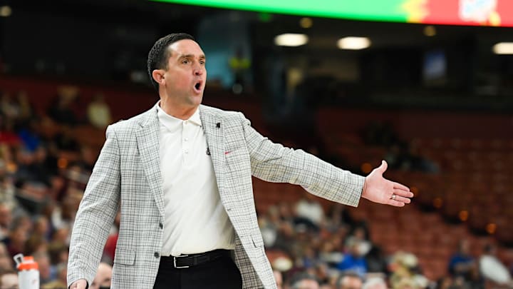 Mississippi State Head Coach Sam Purcell on the court during the second half of the SEC Women's Basketball Tournament game three at the Bon Secours Wellness Arena in Greenville, S.C. Thursday, March 7, 2024.
