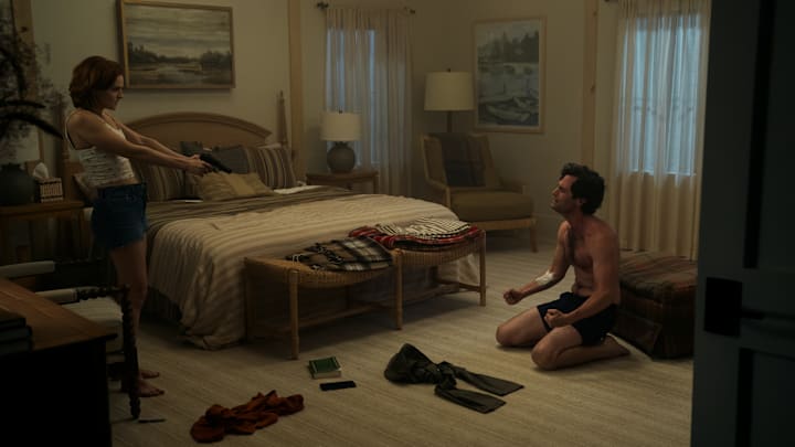 You. (L to R) Madeline Brewer as Bronte, Penn Badgley as Joe Goldberg in episode 5010 of You. Cr. Clifton Prescod/Netflix © 2025