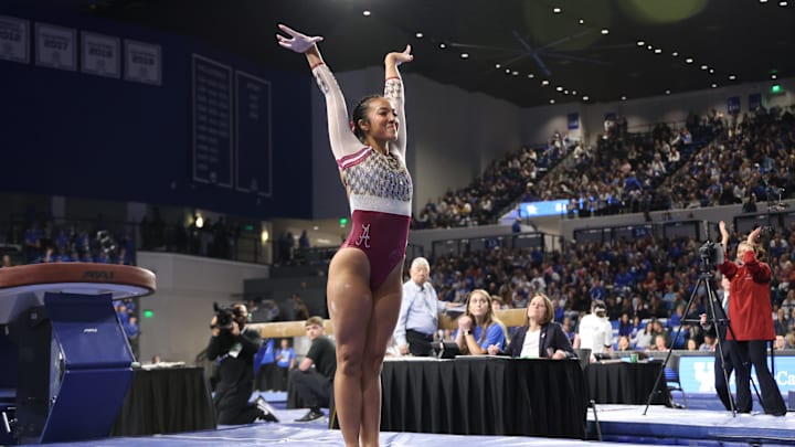 Alabama freshman gymnast Kylee Kwamme sticks her vault at Kentucky Alabama freshman gymnast Kylee Kwamme sticks her vault at Kentucky