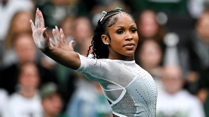 Michigan State's Nikki Smith competes in the floor event on Friday, Feb. 9, 2024, during the
