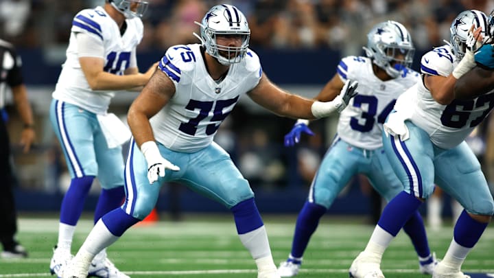 Offensive tackle Josh Ball (75) in preseason action for the Dallas Cowboys 