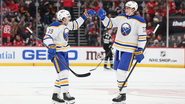 Buffalo Sabres players Peyton Krebs and Tage Thompson Buffalo Sabres players Peyton Krebs and Tage Thompson