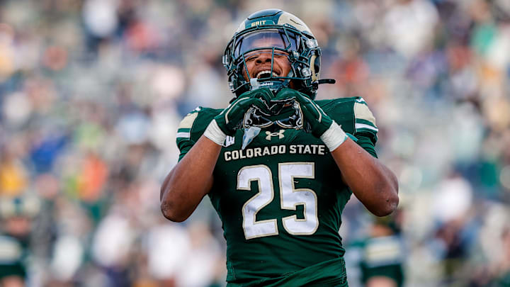 Colorado State Rams running back Lloyd Avant (25) celebrates after his touchdown in the third quarter against the Air Force Falcons at Sonny Lubick Field at Canvas Stadium.  Avant is hoping to make a big impact at Oklahoma in 2026.