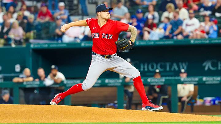 Mar 28, 2025; Arlington, Texas, USA;  Boston Red Sox starting pitcher Tanner Houck (89) throws during the first inning against the Texas Rangers at Globe Life Field. Mandatory Credit: Kevin Jairaj-Imagn Images