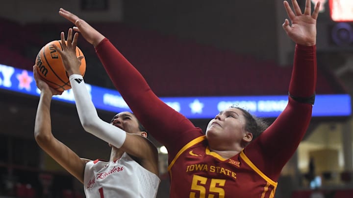 Texas Tech's Jalynn Bristow shoots against Iowa State in a Big 12 women's basketball game Wednesday, Jan. 28, 2026, at United Supermarkets Arena.