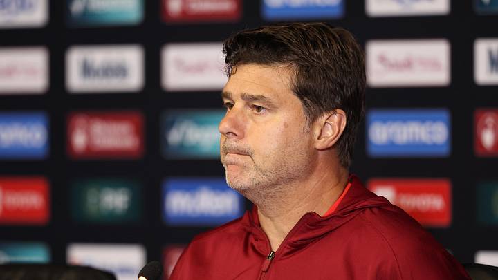 Jul 6, 2025; Houston, Texas, USA; United States head coach Mauricio Pochettino speaks to the media after the match against Mexico during the 2025 Gold Cup Final at NRG Stadium. 