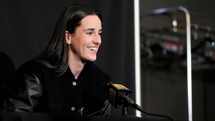 Caitlin Clark speaks to the media before the Iowa women’s bakset ball game against USC and her jersey retirement Sunday, Feb. 2, 2025 at Carver-Hawkeye Arena in Iowa City, Iowa. Caitlin Clark speaks to the media before the Iowa women’s bakset ball game against USC and her jersey retirement Sunday, Feb. 2, 2025 at Carver-Hawkeye Arena in Iowa City, Iowa.