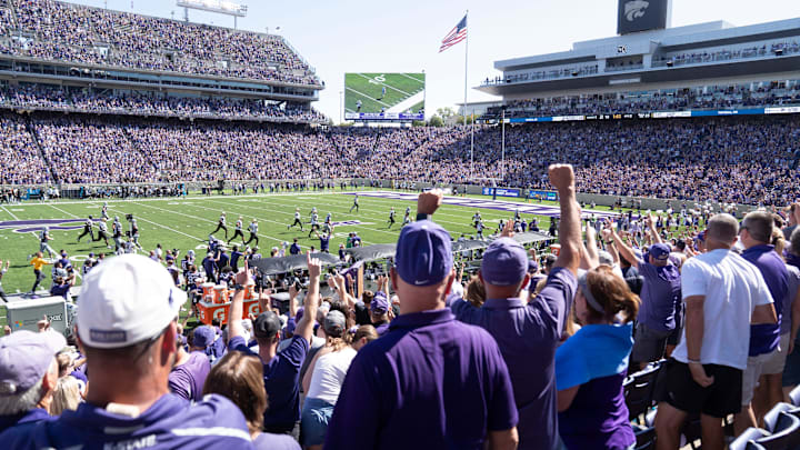 Kansas State Wildcats fans cheer a touchdown during the second half of the game against UCF Knights at Bill Snyder Family Stadium on Sept. 27, 2025.