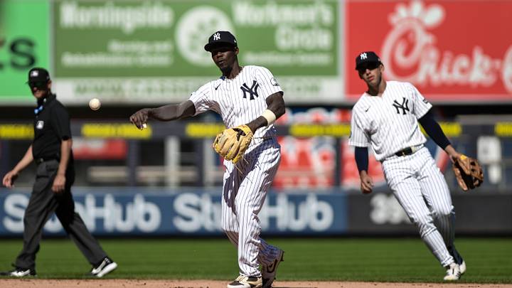 Aug 29, 2026; Bronx, New York, USA; New York Yankees second baseman Jazz Chisholm Jr. (13) fields a ground ball hit by Boston Red Sox right fielder Wilyer Abreu (not pictured) and throws to first base for an out during the eighth inning at Yankee Stadium. Mandatory Credit: John Jones-Imagn Images Aug 29, 2026; Bronx, New York, USA; New York Yankees second baseman Jazz Chisholm Jr. (13) fields a ground ball hit by Boston Red Sox right fielder Wilyer Abreu (not pictured) and throws to first base for an out during the eighth inning at Yankee Stadium. Mandatory Credit: John Jones-Imagn Images