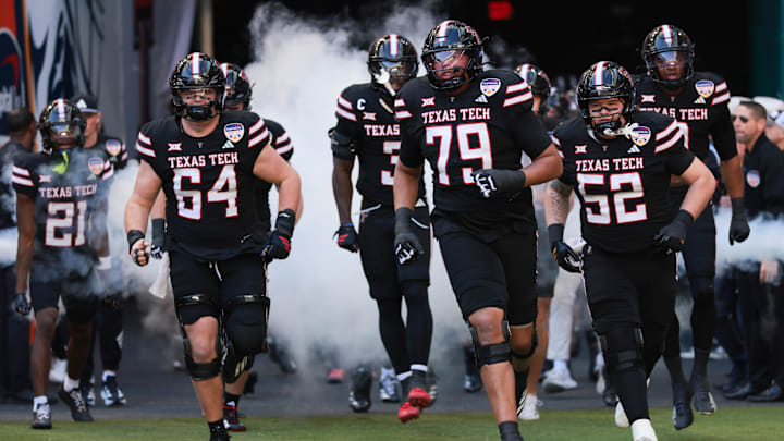 The Texas Tech Red Raiders take the field prior to the 2025 Orange Bowl and quarterfinal game of the College Football Playoff against the Oregon Ducks at Hard Rock Stadium.