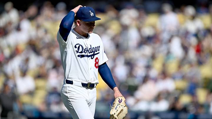 Aug 2, 2026; Los Angeles, California, USA; Los Angeles Dodgers pitcher Emmet Sheehan (80) reacts after a pitch during the first inning against the Boston Red Sox at Dodger Stadium. Mandatory Credit: Jonathan Hui-Imagn Images Aug 2, 2026; Los Angeles, California, USA; Los Angeles Dodgers pitcher Emmet Sheehan (80) reacts after a pitch during the first inning against the Boston Red Sox at Dodger Stadium. Mandatory Credit: Jonathan Hui-Imagn Images