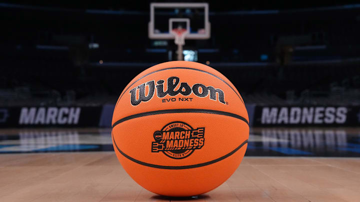 A Wilson official Evo NXT game basketball with March Madness and Elite 8 logo A Wilson official Evo NXT game basketball with March Madness and Elite 8 logo