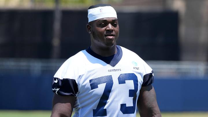 Dallas Cowboys offensive tackle Tyler Smith during training camp at the River Ridge Fields.