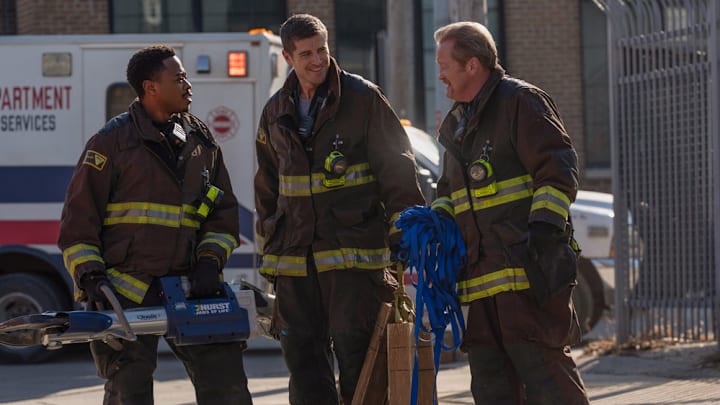CHICAGO FIRE -- "Permanent Damage" Episode 13019 -- Pictured: (l-r) Daniel Kyri as Darren Ritter, Jake Lockett as Sam Carver, Christian Stolte as Randy Mouch McHolland -- (Photo by: Peter Gordon/NBC)