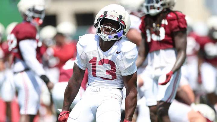 8/11/26 MFB Fall Camp Practice 6 Alabama Running Back EJ Crowell (13) Photo by Kent Gidley