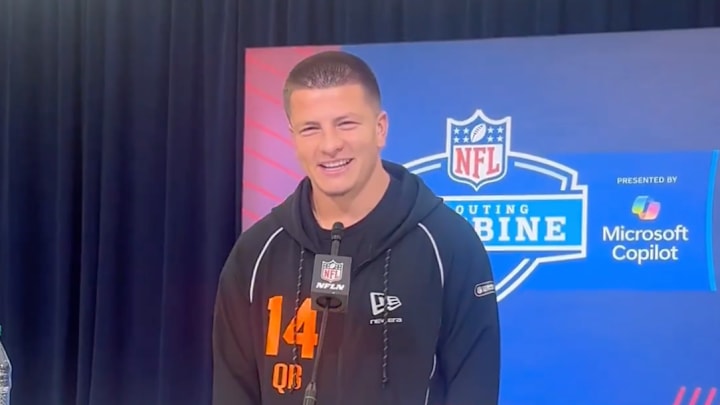 Diego Pavia answered questions at the NFL scouting combine on Friday. Diego Pavia answered questions at the NFL scouting combine on Friday.