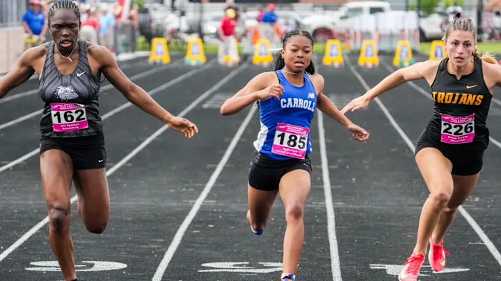 This season is a banner year for high school female sprinters in the Indiana, Kentucky, Ohio and Tennessee region. Fort Wayne-Carroll High School speedster Nadia Ford is the Indiana frontrunner in the 100 and 200 meters. This season is a banner year for high school female sprinters in the Indiana, Kentucky, Ohio and Tennessee region. Fort Wayne-Carroll High School speedster Nadia Ford is the Indiana frontrunner in the 100 and 200 meters.