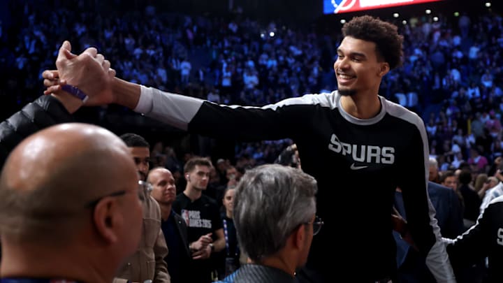 Victor Wembanyama celebrates after win over Indiana Pacers in Paris.
