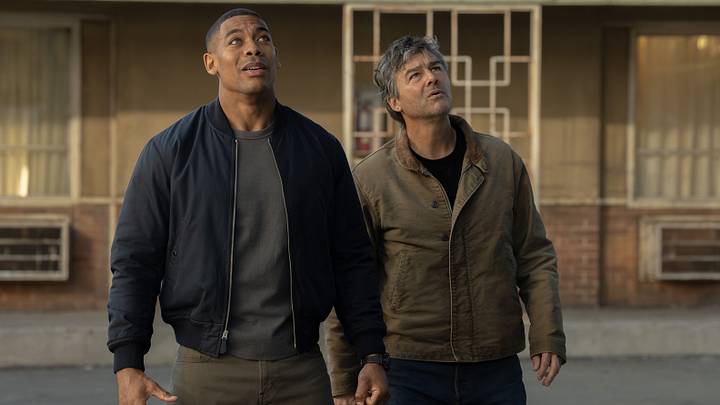 Aaron Pierre and Kyle Chandler in DC Studios' LANTERNS season 1 episode 2