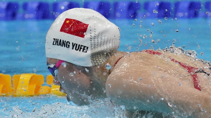 Jul 29, 2021; Tokyo, Japan;Zhang Yufei (CHN)  in the mixed 4x100m medley heats during the Tokyo 2020 Olympic Summer Games at Tokyo Aquatics Centre.  Mandatory Credit: Grace Hollars-USA TODAY Sports