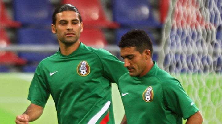 Mexico's defender Rafael Marquez (L) an Mexico's defender Rafael Marquez (L) an