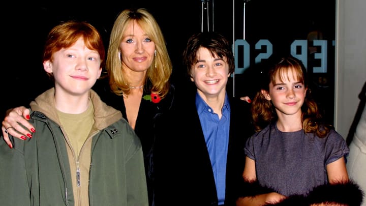 Rupert Grint, JK Rowling, Daniel Radcliffe and Emma Watson at the Harry Potter premiere in London